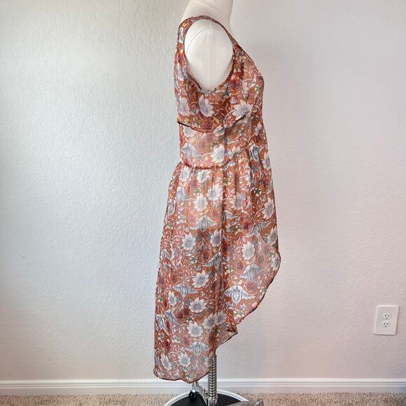Mystree Floral High Low Tunic Top size Small Orange Cold Shoulder Boho Fairycore - Picture 5 of 10